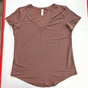 ZYIA Active lightweight short sleeve shirt / top choko brown stripe women's M